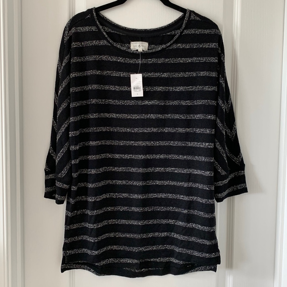 NWT LOU & GREY Black and White Striped High-Low Top Size Small